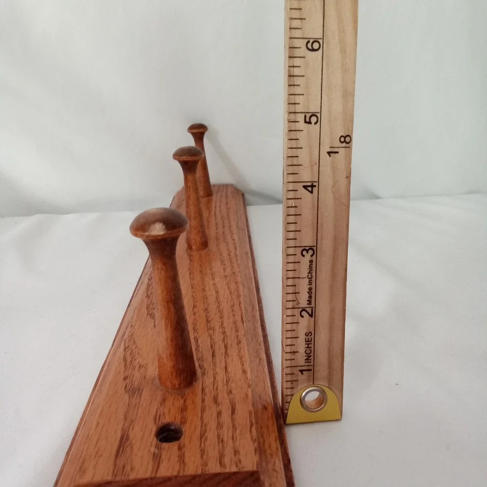 Solid Oak Wood Wall Mounted Coat Rack 3 Peg Hook Rail Entryway Organizer Brown